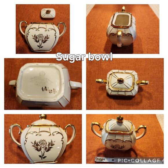 Vintage SADLER Cube Teapot w/ Sugar & Creamer Gold Gilt 3pc SET - Picture 5 of 6